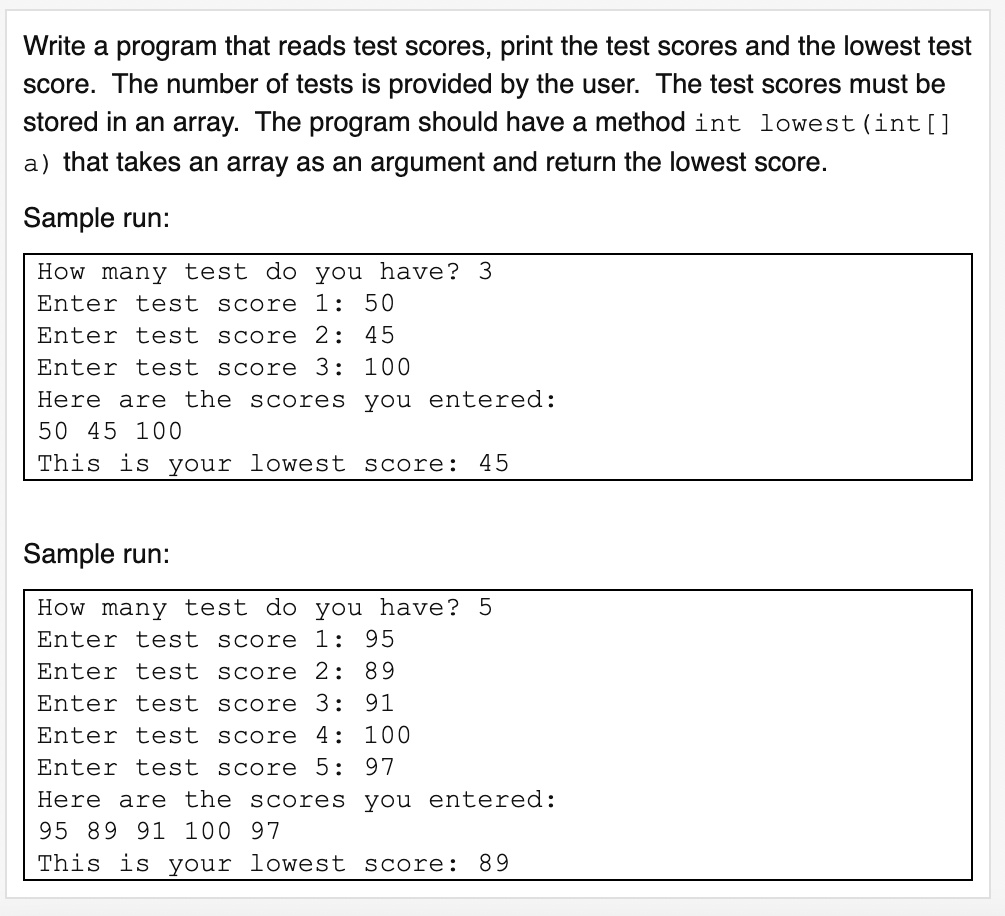 SOLVED: 'Write A Program That Reads Test Scores, Print The Test Scores ...