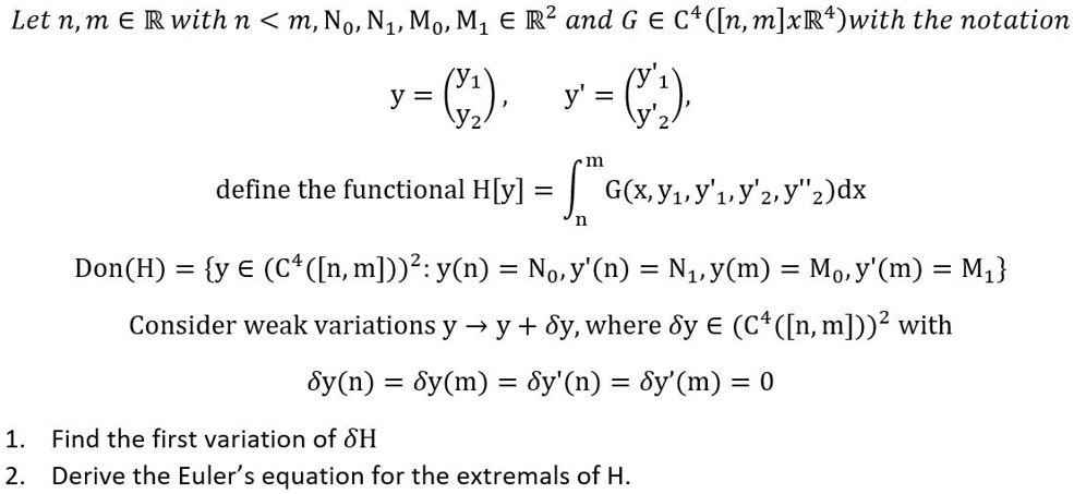 Solved Let N M A Rwith N M No N1 Mo M A R2 And G A C4 N M Xr With The Notation Y Y 1 Define The Functional Hly G X Y1 Y1 Y 2 Y 2 Dx Don H Y