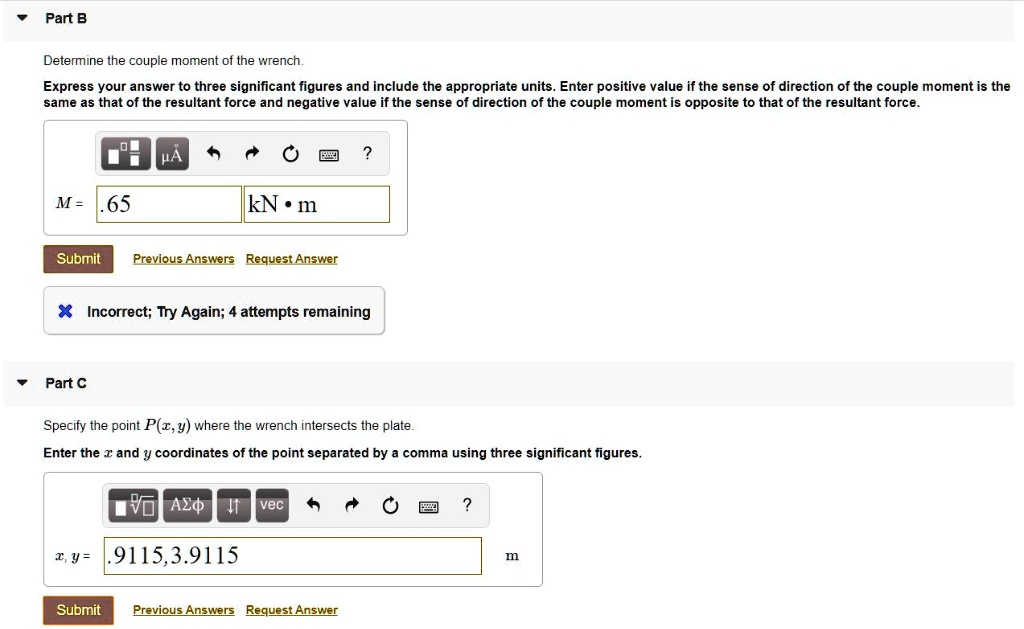 SOLVED: Part B Determine the couple moment of the wrench Express your ...