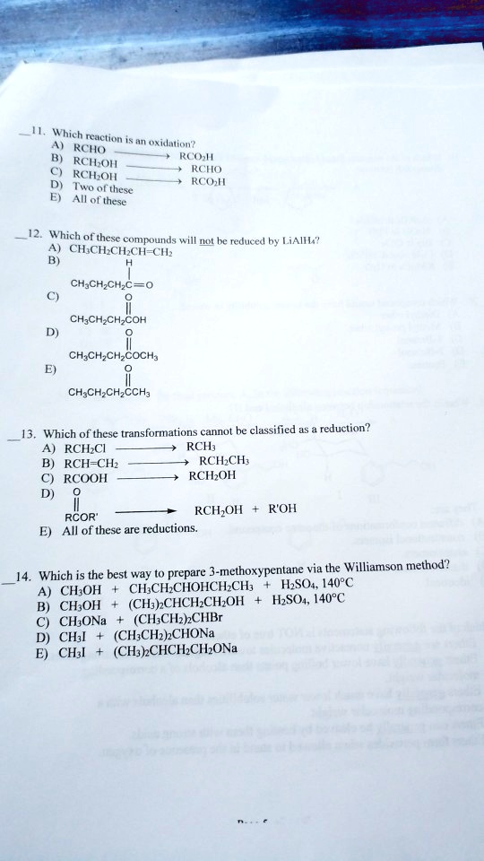 Solved Which Maction Rcho Oidation B Rchoh Rco C Rchoh Rcho 14o Rcohh Ofthese Aii O These Which Ofthese Compounds Will Dot Be Reduced By Lial A Chschchch Chz Ch Chzchzc Ch Chch Coh Ch Ch Ch Coch3 Ch Ch Ch Ccha