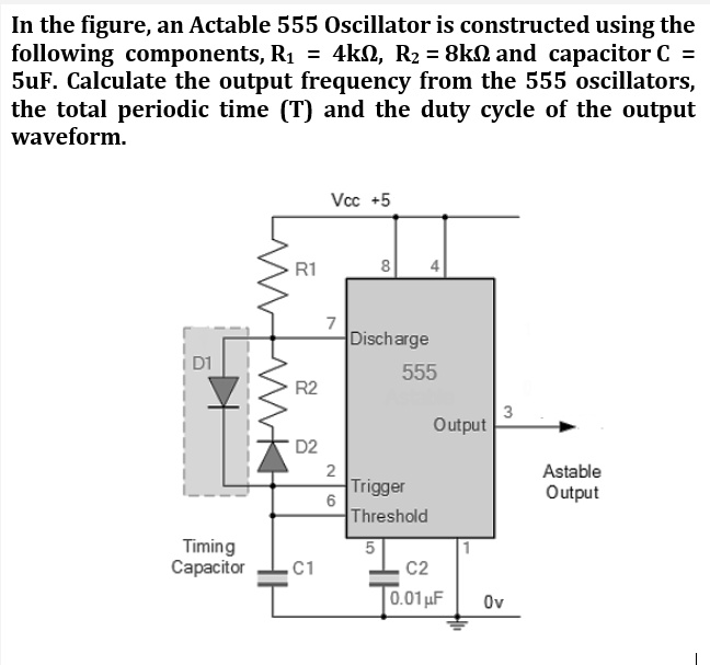 SOLVED In the figure, an Astable 555 Oscillator is constructed using