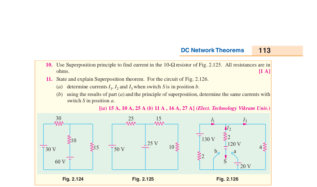 Dc network theorems 113 10 use superposition principle to find current