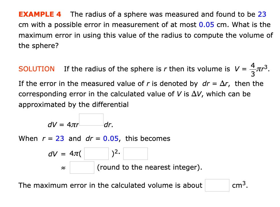 SOLVED: EXAMPLE 4: The radius of a sphere was measured and found to be ...