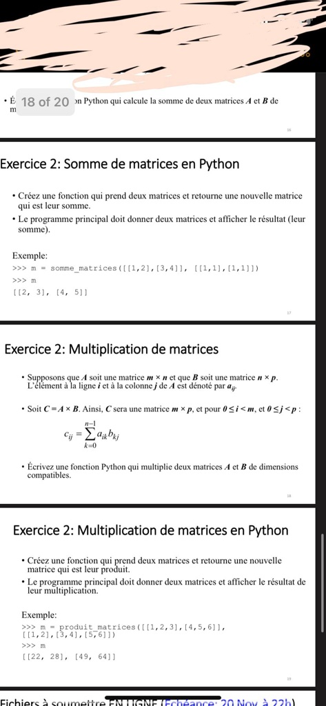 SOLVED: Text: 18 Of 20 On Python Qui Calcule La Somme De Deux Matrices ...