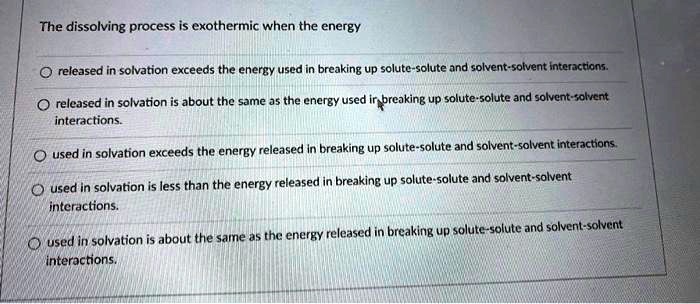 SOLVED: The dissolving process is exothermic when the energy released ...