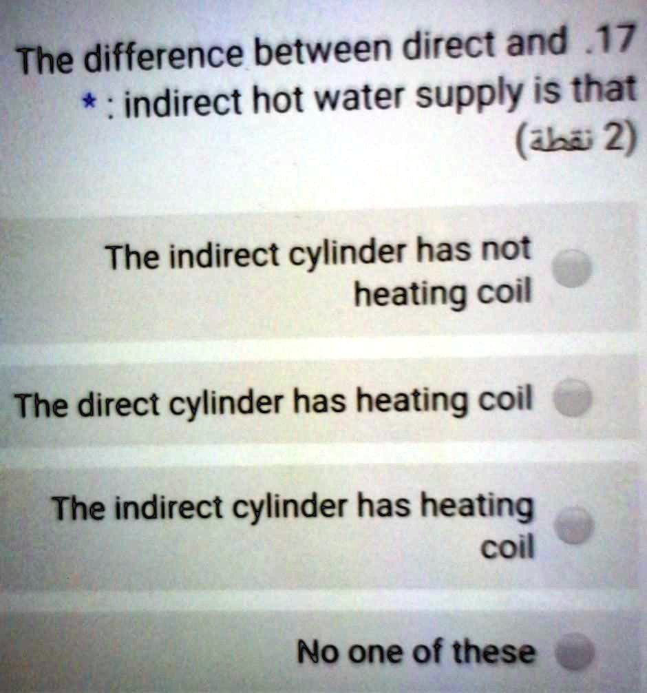 SOLVED: The difference between direct and indirect hot water supply is ...