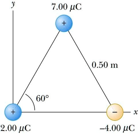 SOLVED: Three point charges are located at the corners of an ...