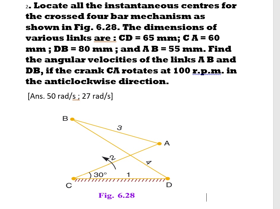 22 Locate All The Instantaneous Centres For The Crossed Four Bar ...