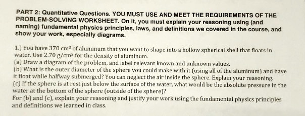 SOLVED: PART 2 Quantitative Questions: YOU MUST USE AND MEET THE ...