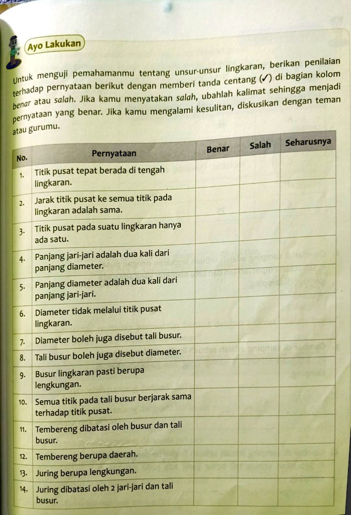 SOLVED: Benar Atau Salah Atau Seharusnya Ayo Lakukan Lingkaran, Berikan ...