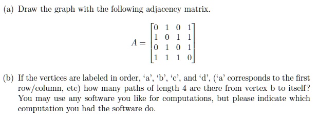 SOLVED: Draw the graph with the following adjacency matrix: 4 = If the ...