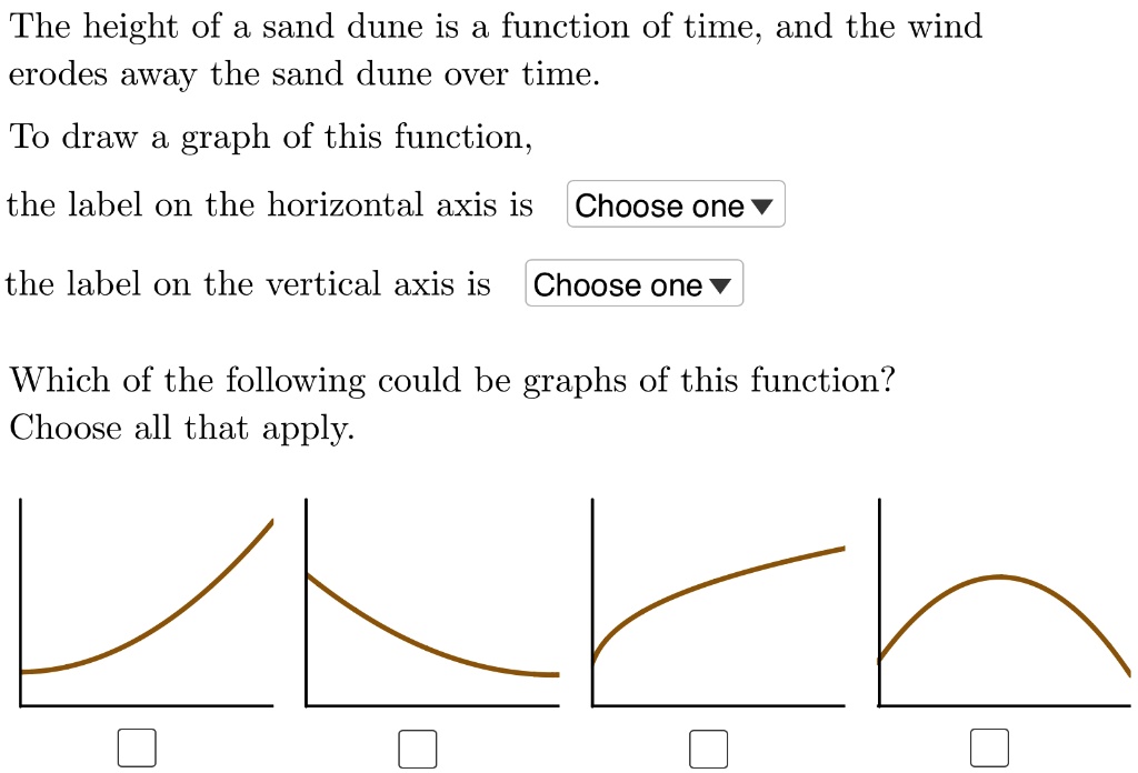 SOLVED: The height of a sand dune is a function of time, and the wind ...