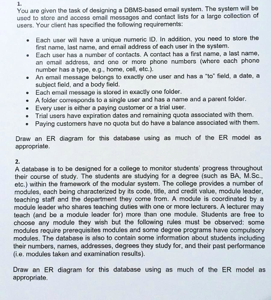 Databasesql You Are Given The Task Of Designing A Dbms Based Email 