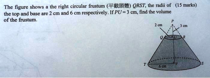 SOLVED: The figure shows the right circular frustum ( W@EAH) QRST, the ...