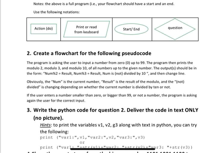 SOLVED: 1. Create a flowchart for the following pseudocodeThe program ...