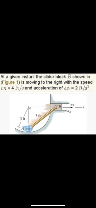 SOLVED: At A Given Instant, The Slider Block B Shown In Figure 1 Is ...