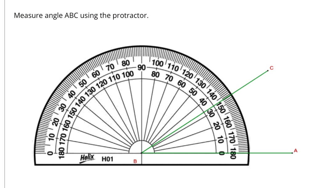 SOLVED Measure angle ABC using the protractor. 70 80 90 100 60 80