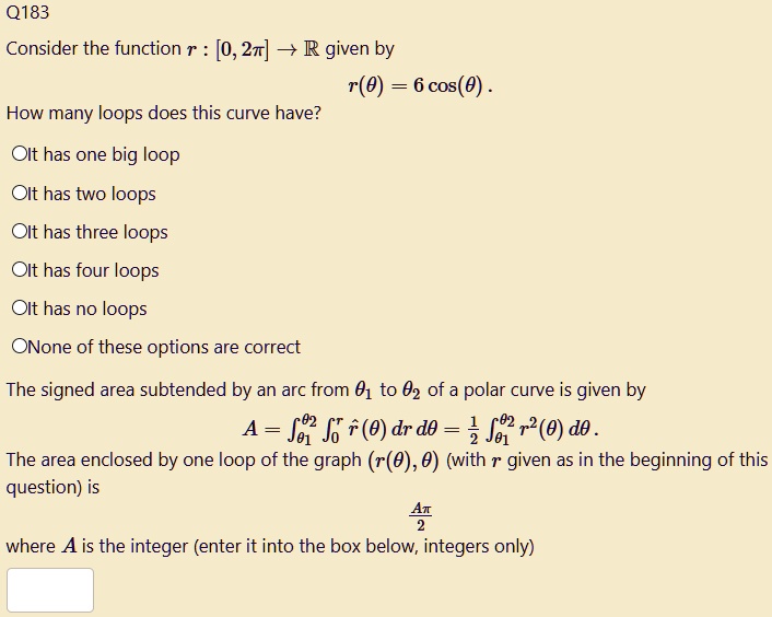 SOLVED: Q183 Consider the function r [0, 27] R given by r(0) = 6 cos(0 ...