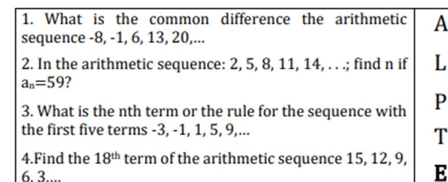 SOLVED: 1. What is the common difference the arithmetic sequence -8,-1 ...