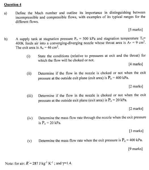 SOLVED Question 4 a) Define the Mach number and outline its importance