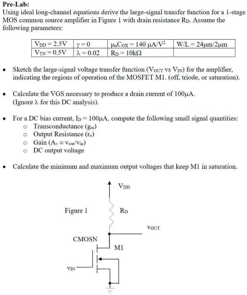 SOLVED PreLab Using ideal longchannel equations derive the large