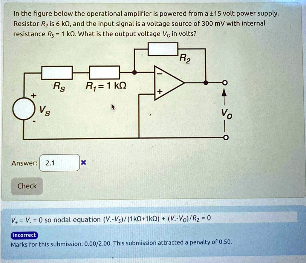 SOLVED In the figure below, the operational amplifier is powered from a ±15 volt power supply