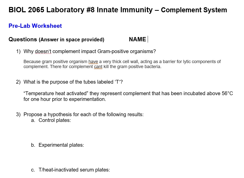 biol 2065 laboratory 8 innate immunity complement system pre lab ...