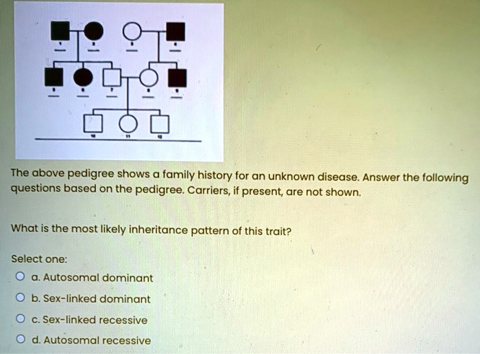 SOLVED: The above pedigree shows @ family history for an unknown ...