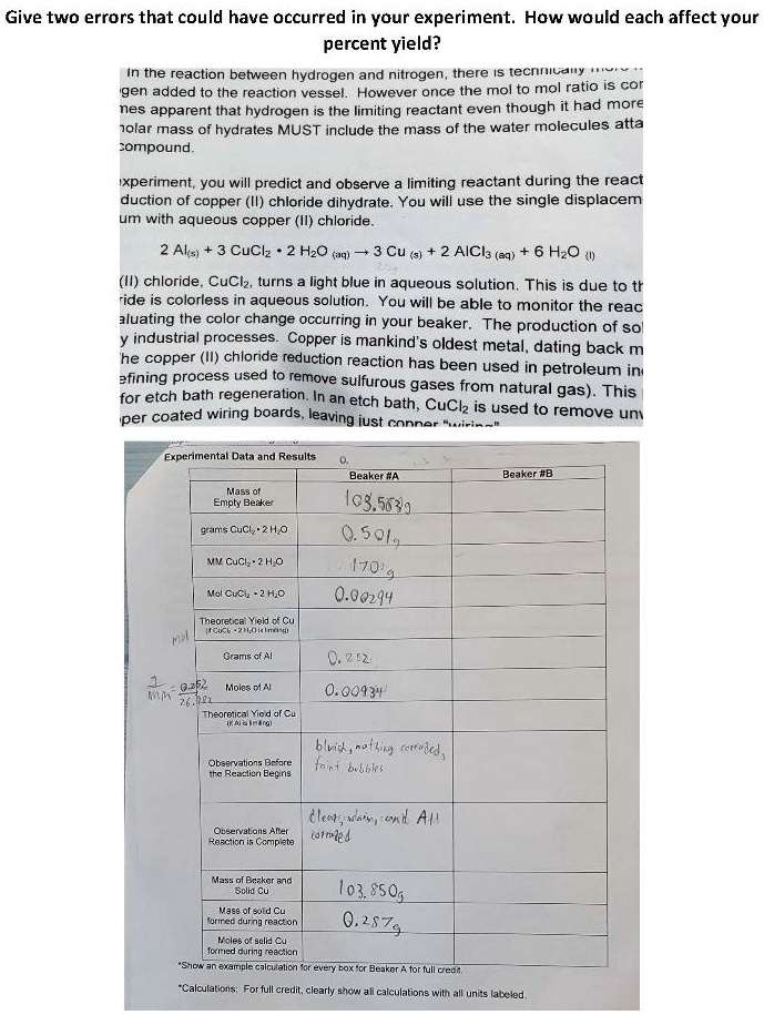 SOLVED Give two errors that could have occurred in your experiment