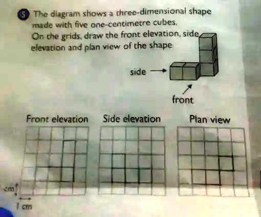 cm ? The diagram shows a three-dimensional shape made with five one ...