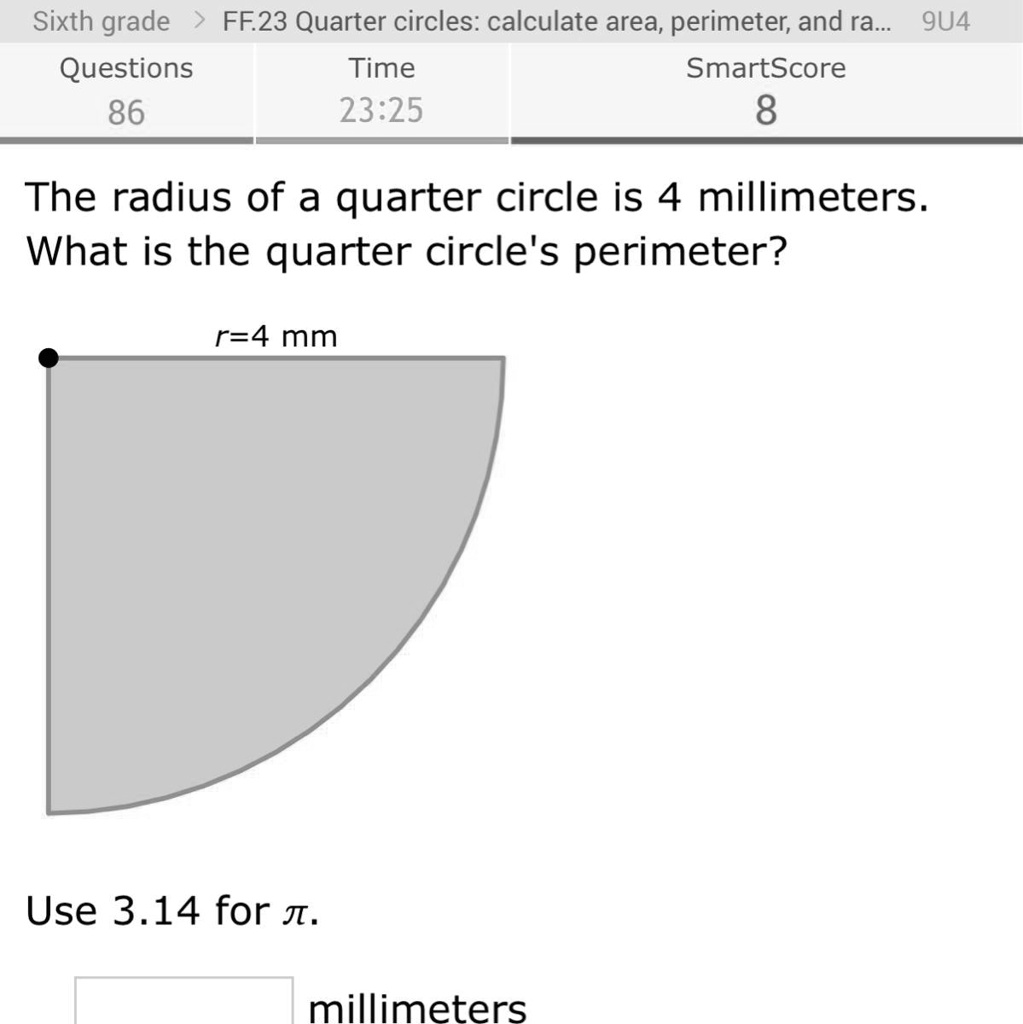 SOLVED Please answer this correctly. Sixth grade FF.23 Quarter circles calculate area