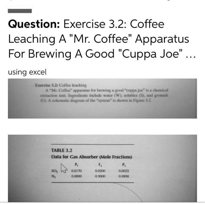SOLVED Exercise 3.2 Coffee Leaching A "Mr. Coffee" Apparatus for