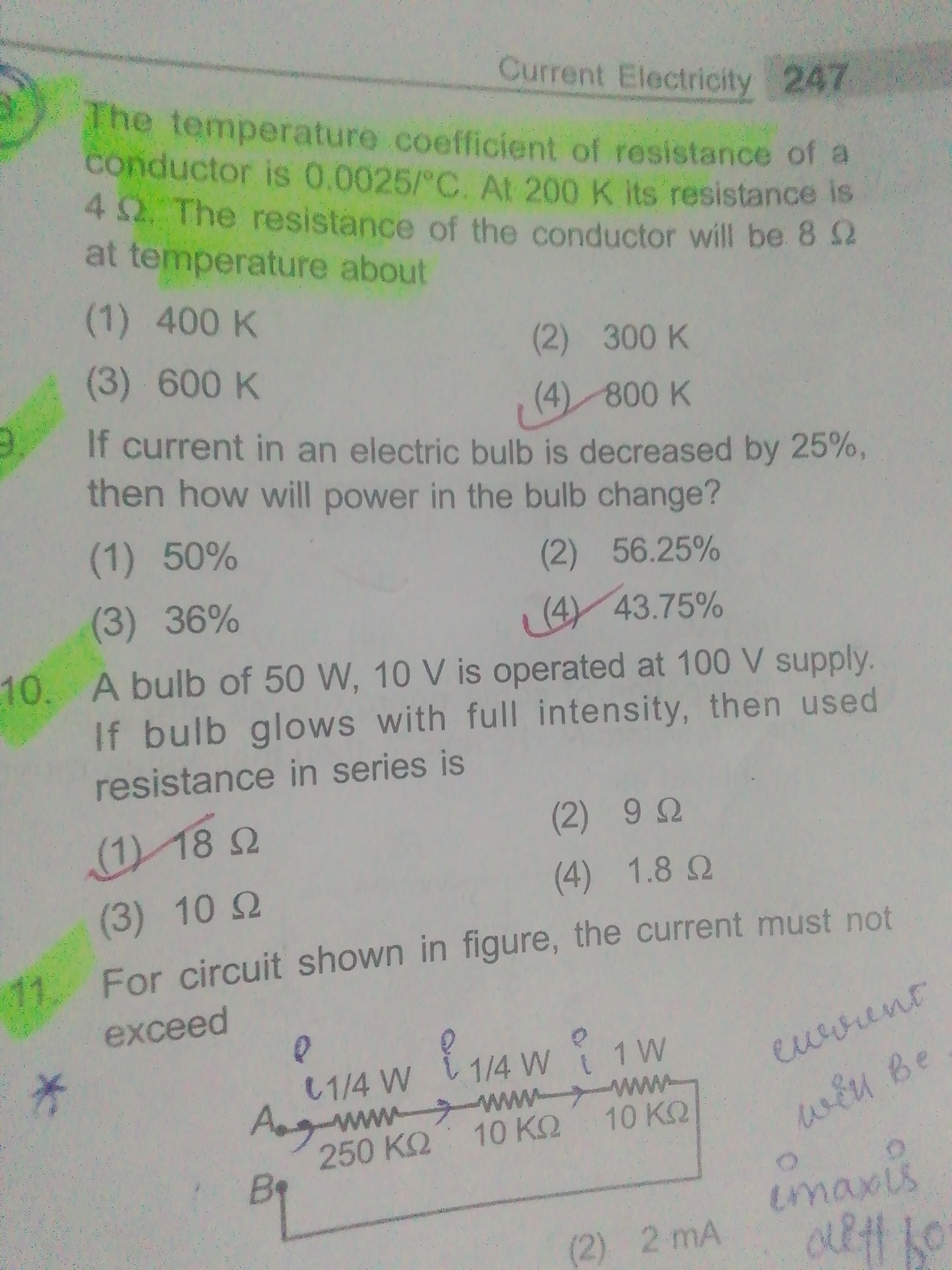 [GET ANSWER] Current Eloctricity 247 The temperature coefficient of ...