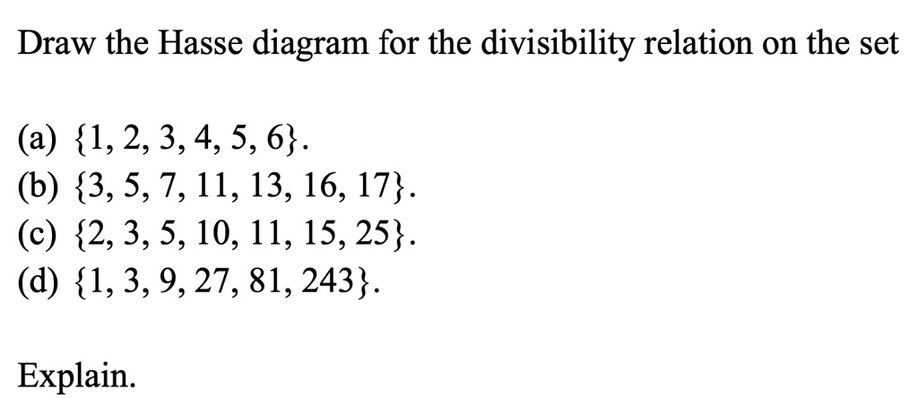 Draw The Hasse Diagram For The Divisibility Relation On The Set A 1 2 3 4 5 6 6 3 5 7 11