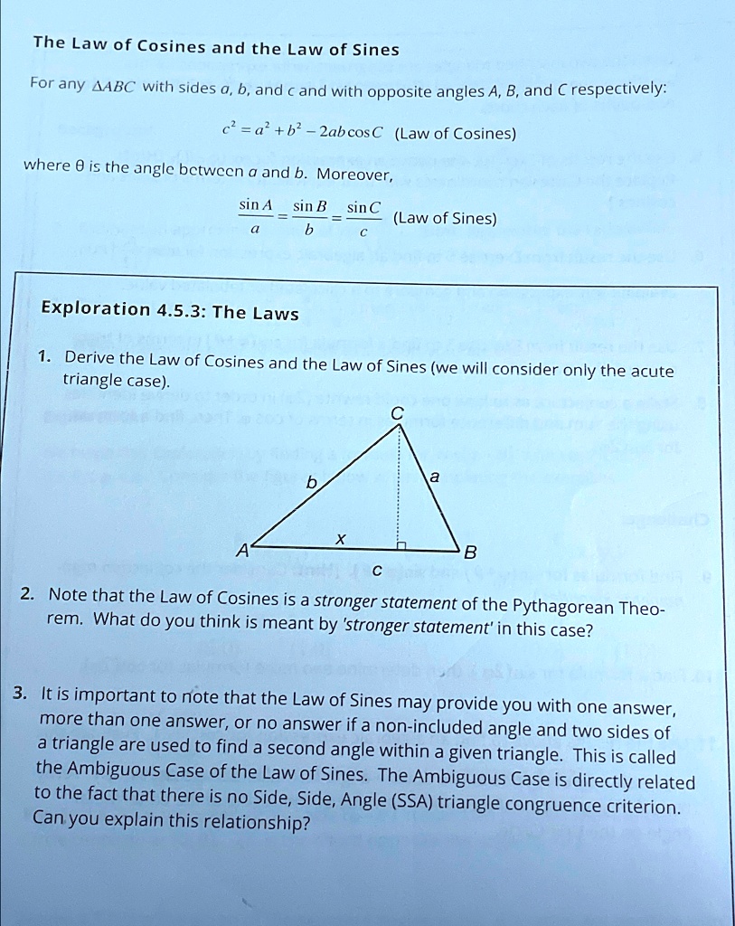 SOLVED: The Law of Cosines and the Law of Sines For any triangle ABC ...