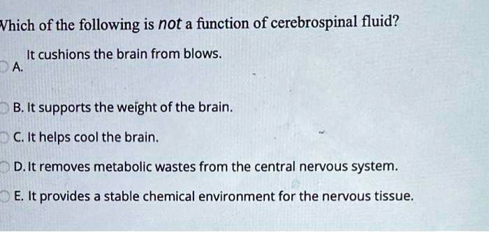 Which Of The Following Is A Function Of Cerebrospinal Fluid vhich of the following is not a function of cerebrospinal fluid it