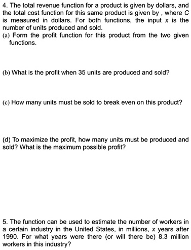 the tota revenue function for product given by dollars and the total ...