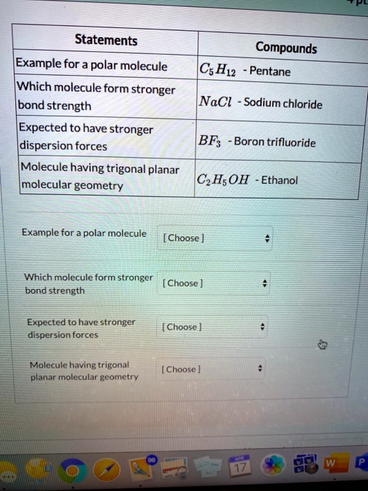 SOLVED Statements Compounds Example for a polar molecule ICsH12