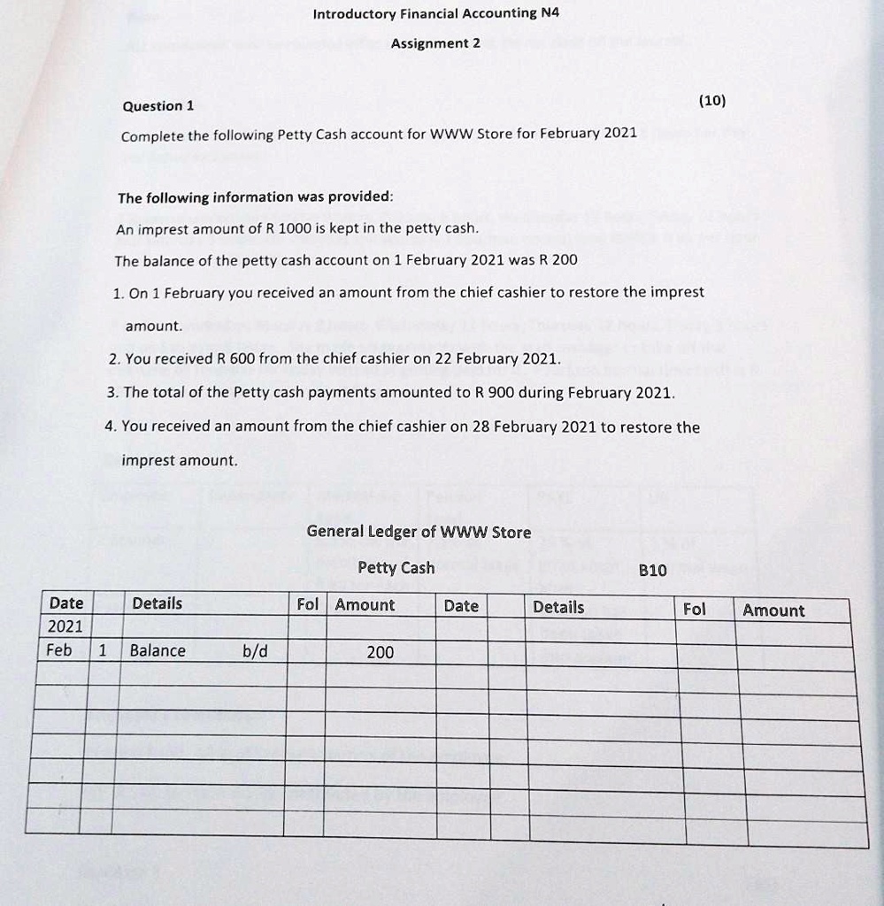 Introductory Financial Accounting N4 Assignment...