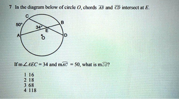 Solved In The Diagram Below Of Circle 0 Chords Ab And Cd Intersect At E 50 34 Ifmlaec 34 And