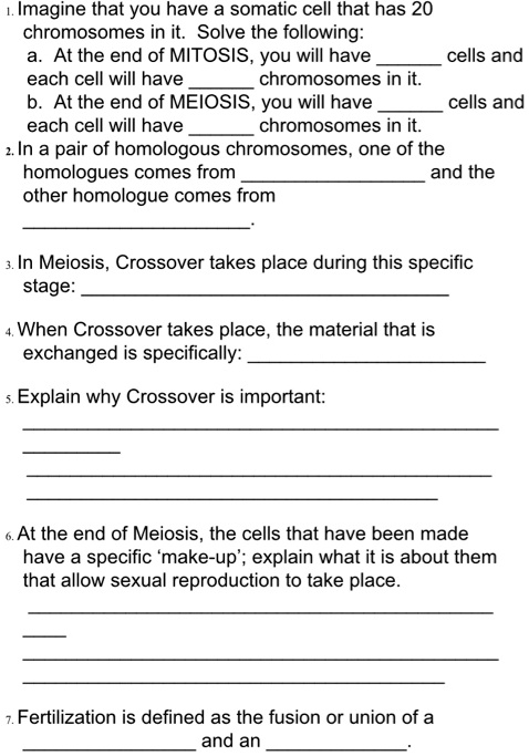 SOLVED: Imagine that you have a somatic cell that has 20 chromosomes in ...