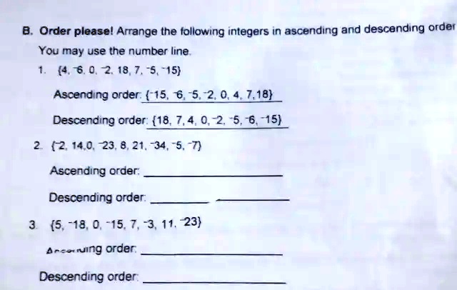 order pleasel arrange the following integers in ascending and ...