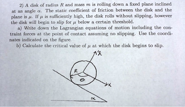 Solved A Disk Of Radius R And Mass M Is Rolling Down A Fixed Plane