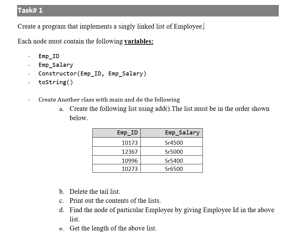 SOLVED: IN JAVA Task #1 Create a program that implements a singly ...