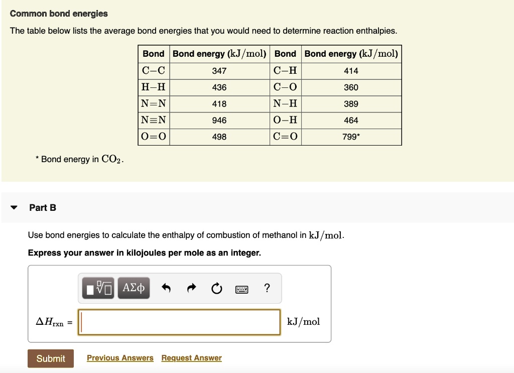 SOLVED: Common Bond Energies The Table Below Lists The Average Bond ...