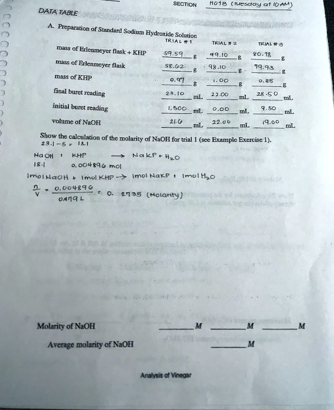 SOLVED SECTION 001b (Tucsday at IOAm) DATA TABLE Preparation Standard