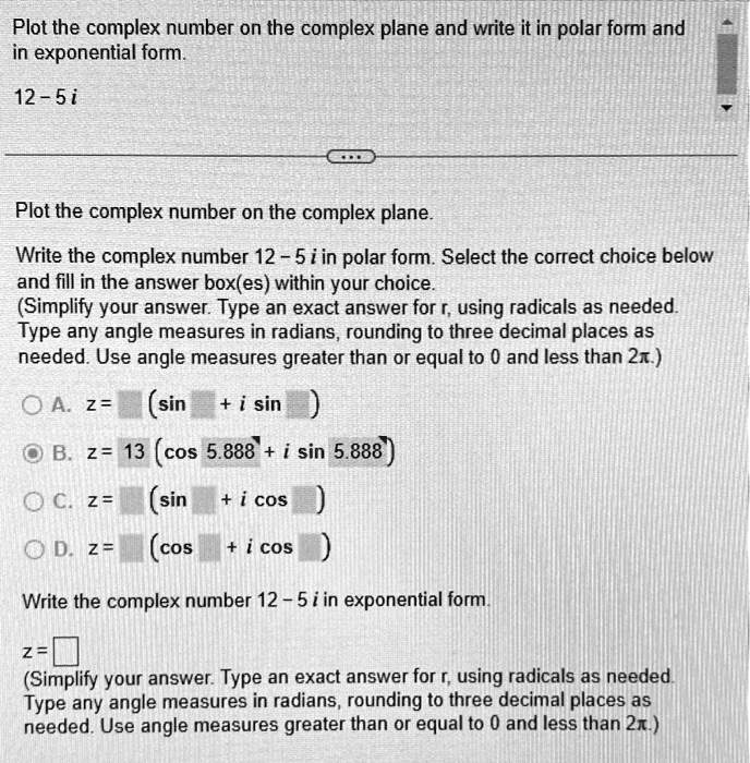 SOLVED: Plot the complex number on the complex plane and write it in ...