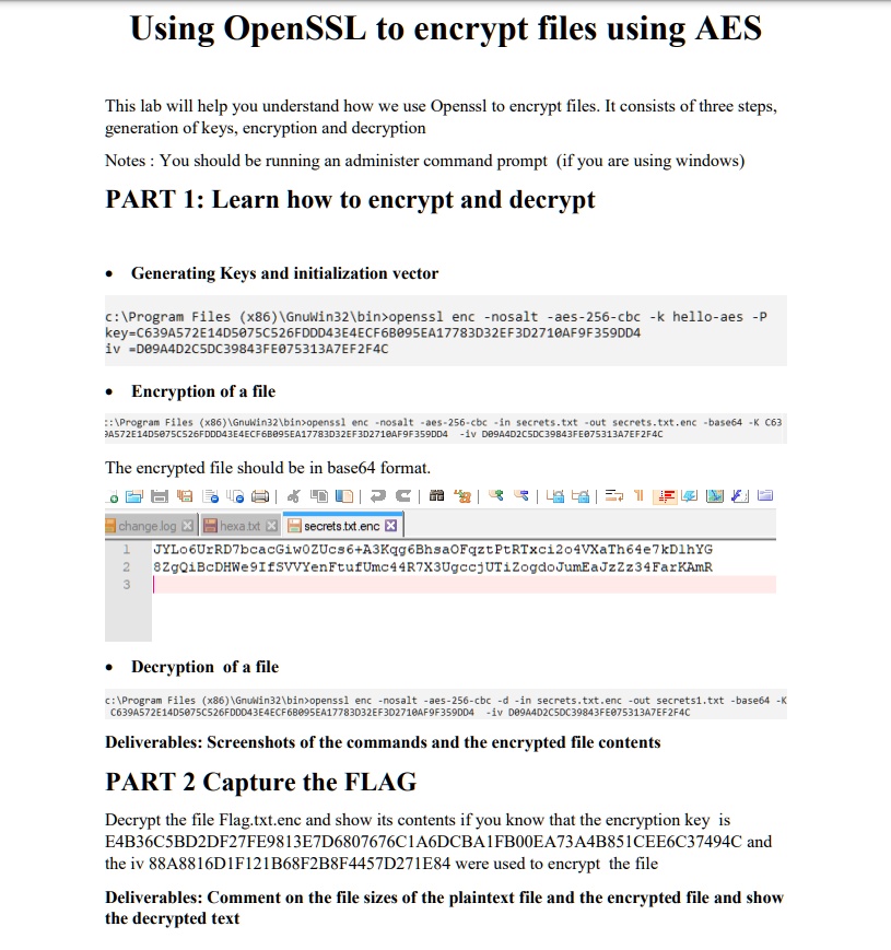 SOLVED: Using OpenSSL to encrypt files using AES This lab will help you ...
