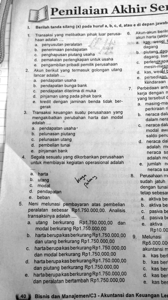 SOLVED: Tolong Bantu Jawab Nomer 1-5 Penilaian Akhir Se Di Depan Jawab ...