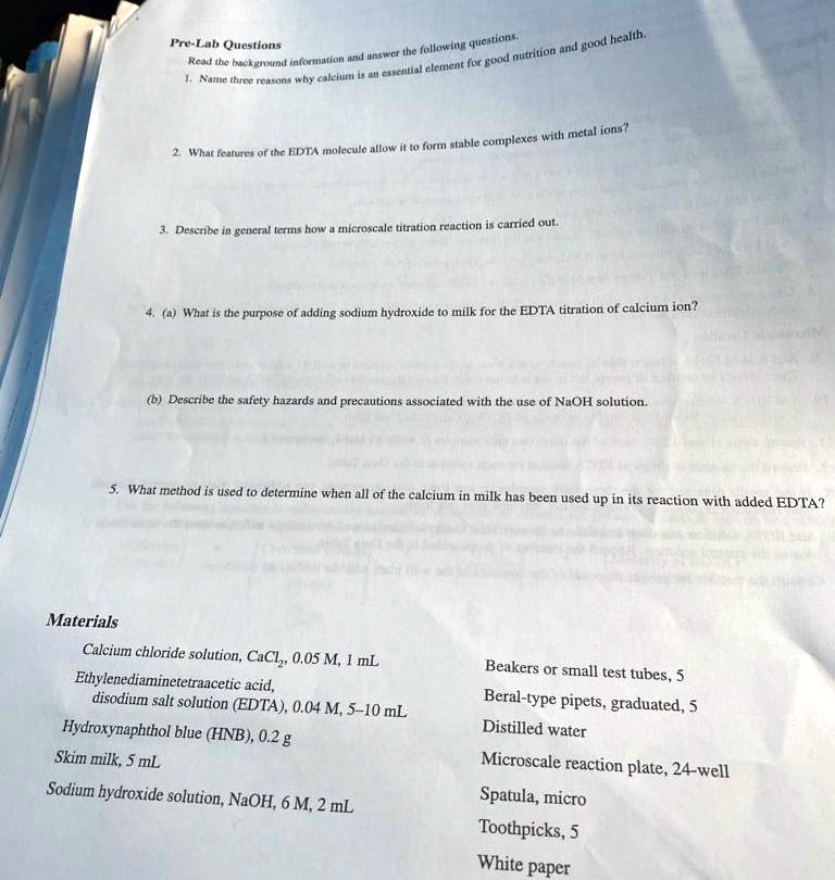 SOLVED PreLab Questions 4. What is the purpose of adding sodium
